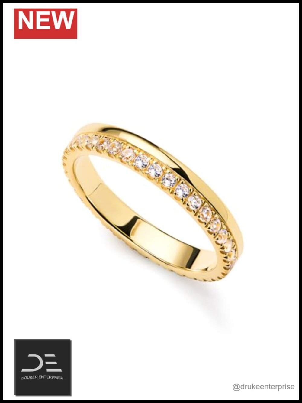 14k Gold Plated Two Band Stacking Ring with Cubic Zirconia - Women's Eternity